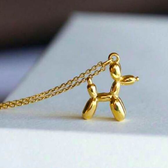 SALE 18k Stamped Gold Filled Balloon Dog Animal Charm Pendant Necklace - Picture 2 of 6